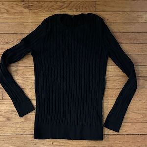 Talbots Black Cable Knit Crewneck Sweater SIZE SMALL